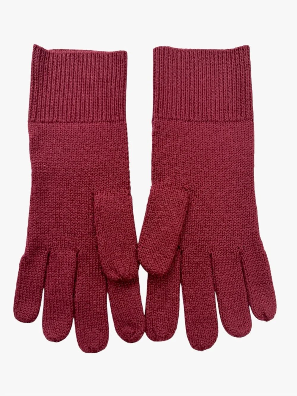 Brooks Brothers Merino Wool Knit Gloves Burgundy Textured Long Cuff One Size